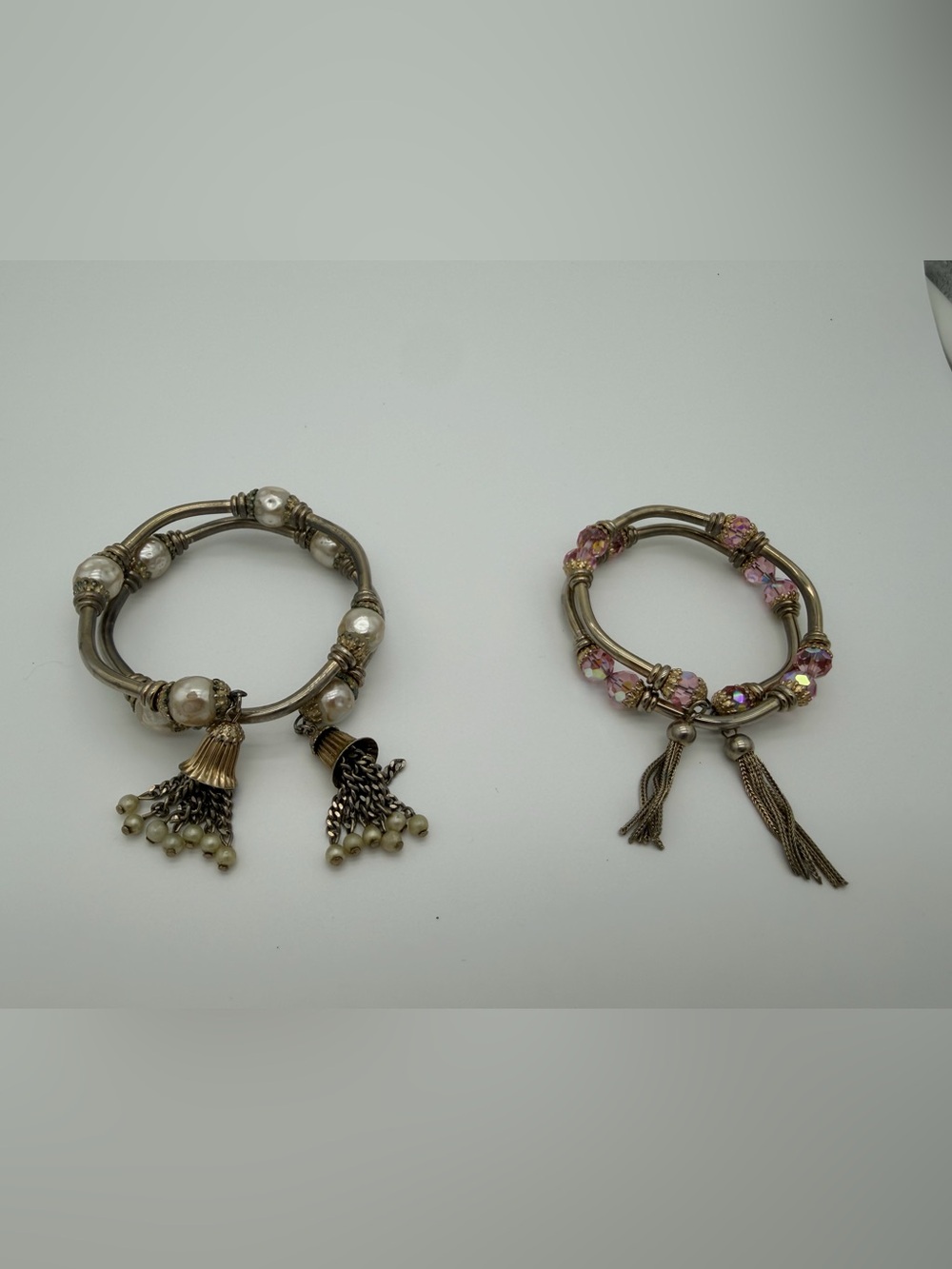 Vintage Pink Aurora Borealis and Pearl Wrap/Coil Bracelets